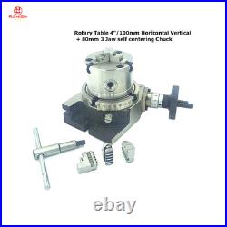 100mm /4Rotary Table Horizontal & Vertical + self centering Chuck 3 Jaws 80mm