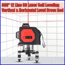 3D Red Laser Level Self Leveling 12 Lines 360 °Rotary Vertical Horizontal Cross