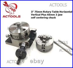 3 75 mm Rotary Table Horizontal & Vertical + 65 mm 3 jaw self centering chuck
