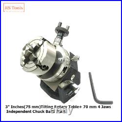 3 75 mm Tilting Rotary Table with 4 Jaws 70 mm Independent Chuck Back Plate USA