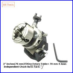 3 75 mm Tilting Rotary Table with 4 Jaws 70 mm Independent Chuck Back Plate USA