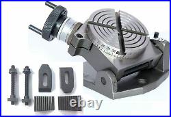 4 (100 mm) Tilting Rotary Table 0-90 Degrees + M6 Clamp Kit for Milling Machine