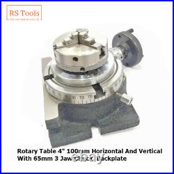 4 100mm Rotary Table Horizontal And Vertical With 3 Jaw 65mm Chuck Backplate