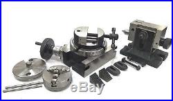 4/100mm Rotary Table Horizontal Vertical+tailstock+vice+m6 Clamp+65mm 3jaw Self