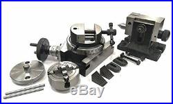 4/100mm Rotary Table Horizontal Vertical+tailstock+vice+m6 Clamp+70mm 4jaw Dog