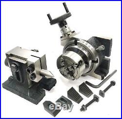 4/100mm Rotary Table Horizontal Vertical+tailstock+vice+m6 Clamp+70mm 4jaw Dog