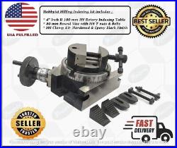 4'' I 100mm HV Rotary Table+M6 Clamp Kit+ Tailstock with Vise -USA Fulfilled