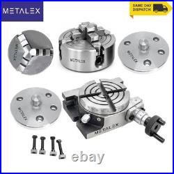 4 Rotary Table + 65mm 3 Jaw SC + 70mm 4 Jaw Independant Chuck + 2 x Backplates