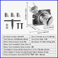 4 Rotary Table for Milling Machine, HT250 Cast Iron, 3-Jaw Chuck & T-Bolts