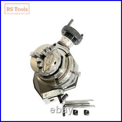 4'' Tilting Rotary Table with 3 jaw 65mm Self Centering Chuck & Back Plate USA