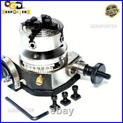 4'' Tilting Rotary Table with 65mm 3 jaw Self Centering Chuck And Backplate Tool