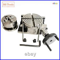 4 inch HV Rotary Table With 4 Jaw 70 mm Chuck Plus Backplate T-nuts + M6 Clamp
