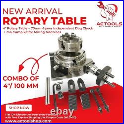 4 inch HV Rotary Table With 70 mm Chuck 4 Jaw Plus Backplate T-nuts + M6 Clamp
