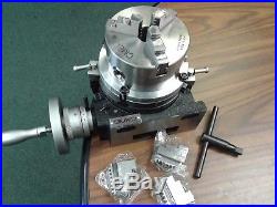 6 HORIZONTAL & VERTICAL ROTARY TABLE w. Adapter & 3-jaw chuck, #IN-TSL6-C5-new