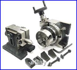 Horizontal Vertical Indexing 4100rotary Table+m6 Clamp+tailstock+70mm 4jaw Dog