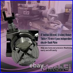 MachEl 3 (80mm) Rotary Table with 4 Slots, 70mm 4-Jaw Chuck & Back Plate