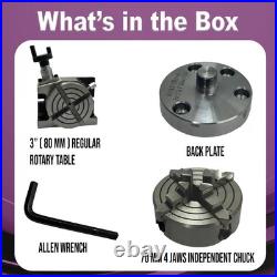 MachEl 3 (80mm) Rotary Table with 4 Slots, 70mm 4-Jaw Chuck & Back Plate