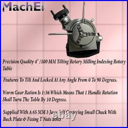 MachEl Precision 4/100mm Tilting Milling Rotary Table with 65mm 3-Jaw Self-Cent MachEl Precision 4/100mm Tilting Milling Rotary Table with 65mm 3-Jaw Self-Cent