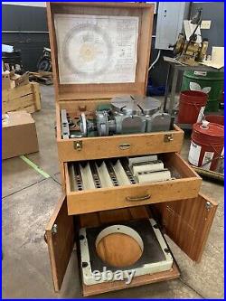 Moore 11 Rotary Table With Cabinet, T-Slot Attachments, and Elevation Table