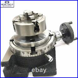 New 4 Inches (100mm) Rotary Table +70 mm 4 Jaw Independent Chuck+ Backplate