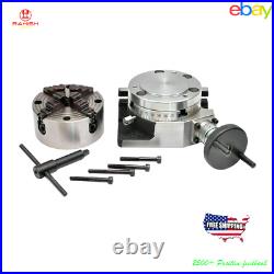 New ROTARY TABLE 4/100mm WITH 100mm 4 JAW INDEPENDENT CHUCK USA RAHISHTOOLS