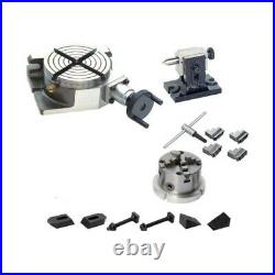 New Rotary Table 4/100 mm kit 4Jaw Chuck with Back Plate Tail Stock &Clamps Set