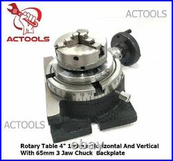 New Rotary Table Horizontal and Vertical 4 100 mm & 65 mm 3 Jaw Chuck USA