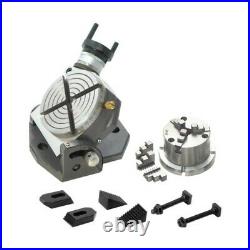 New Tilting Rotary Table 4/100 mm kit 3 jaw Chuck with Back Plate Clamping set