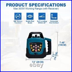 Red Beam Laser Level 360° Rotary Self-Leveling Horizontal & Vertical 500M