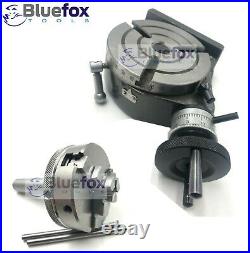 Rotary Table 4 100mm Horizontal Vertical MT2 Bore 3 Slot With 65MM Chuck Arbour Rotary Table 4 100mm Horizontal Vertical MT2 Bore 3 Slot With 65MM Chuck Arbour
