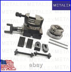 Rotary Table 4 4-Slot + 80mm Backplate + 70mm 4 Jaw Independent Chuck + Vise