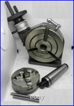 Rotary Table 4 Inch/100 mm 3 Slot H-V MT2 Bore + MT2 Arbour + 70mm 4 jaw chuck