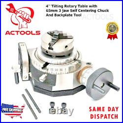 Tilting Rotary Table 4'' with 65mm 3 jaw Self Centering Chuck And Backplate Tool