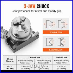 VEVOR 4 Rotary Table Horizontal/Vertical with 80mm 3-Jaw Chuck & M10 Bolts