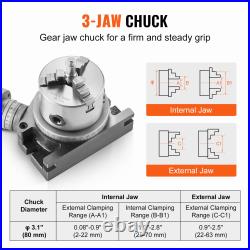 VEVOR 4 Rotary Table Horizontal/Vertical with 80mm 3-Jaw Chuck & M10 Bolts