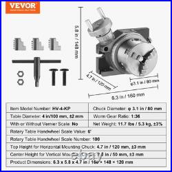 VEVOR Rotary Table for Milling Machines 4'' Horizontal Vertical with 3-Jaw Chuck